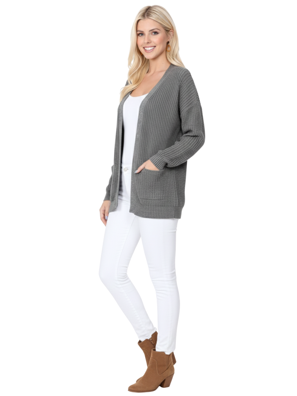 Mak – wholesale Cardigan – Women’s – Women's Waffle Knit Open Front Sweater Cardigan HK82467