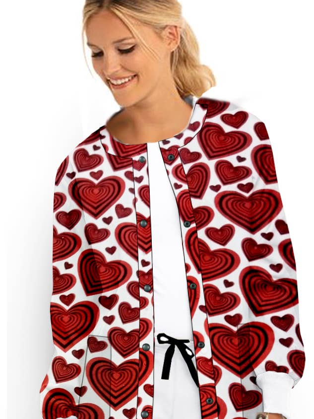 Unisex Red Hearts Printed Full Sleeve Jacket with Pockets for wholesale by Scrubandmore