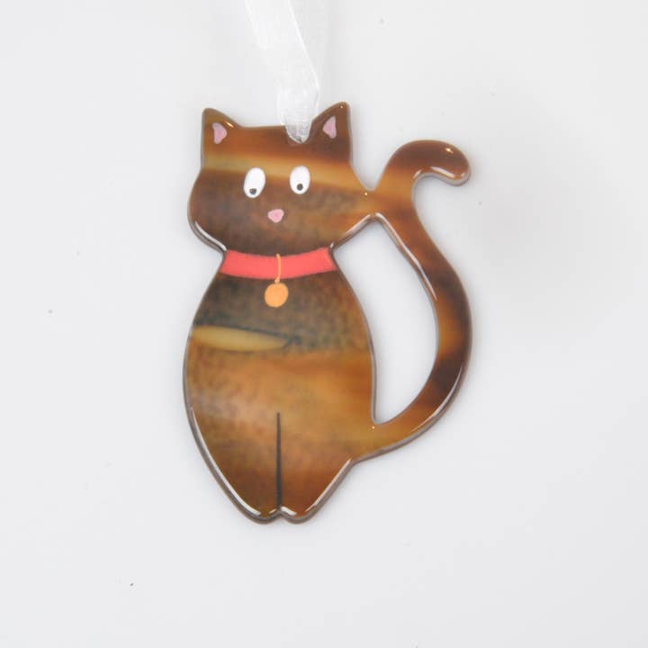 Pam Peters Designs – wholesale Ornament – Handmade Fused Glass Cat Hanging Decorations1
