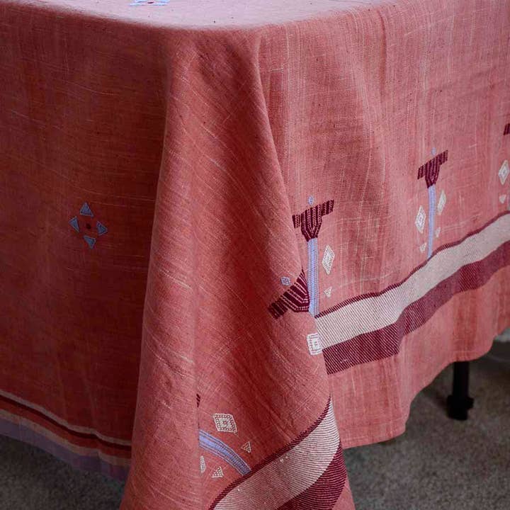 Ichcha - Wholesale Tablecloth - Pink Handwoven Organic Cotton Tablecloth | Indian Summer
