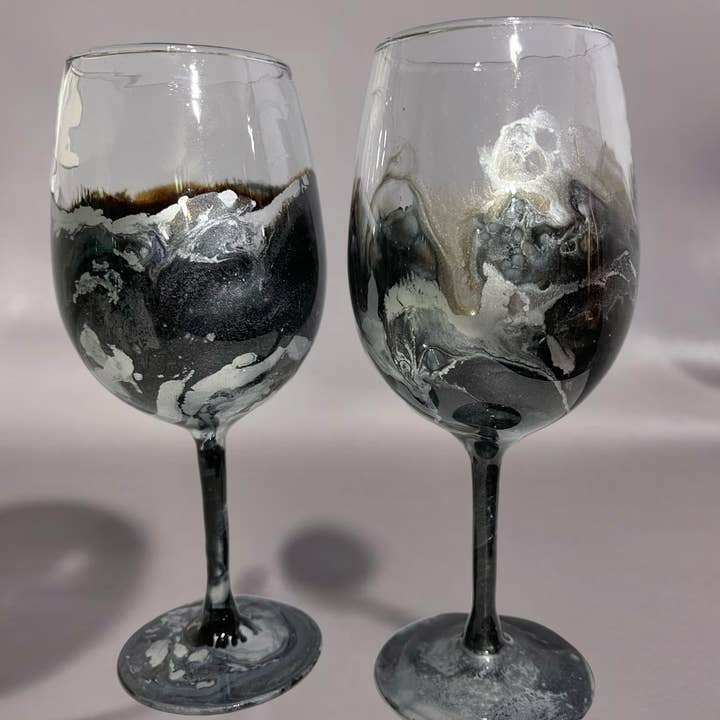 Whimsy and Willow - Wholesale Wine Glass - Metallic Swirl Wine Glasses and Drinkware-Handmade