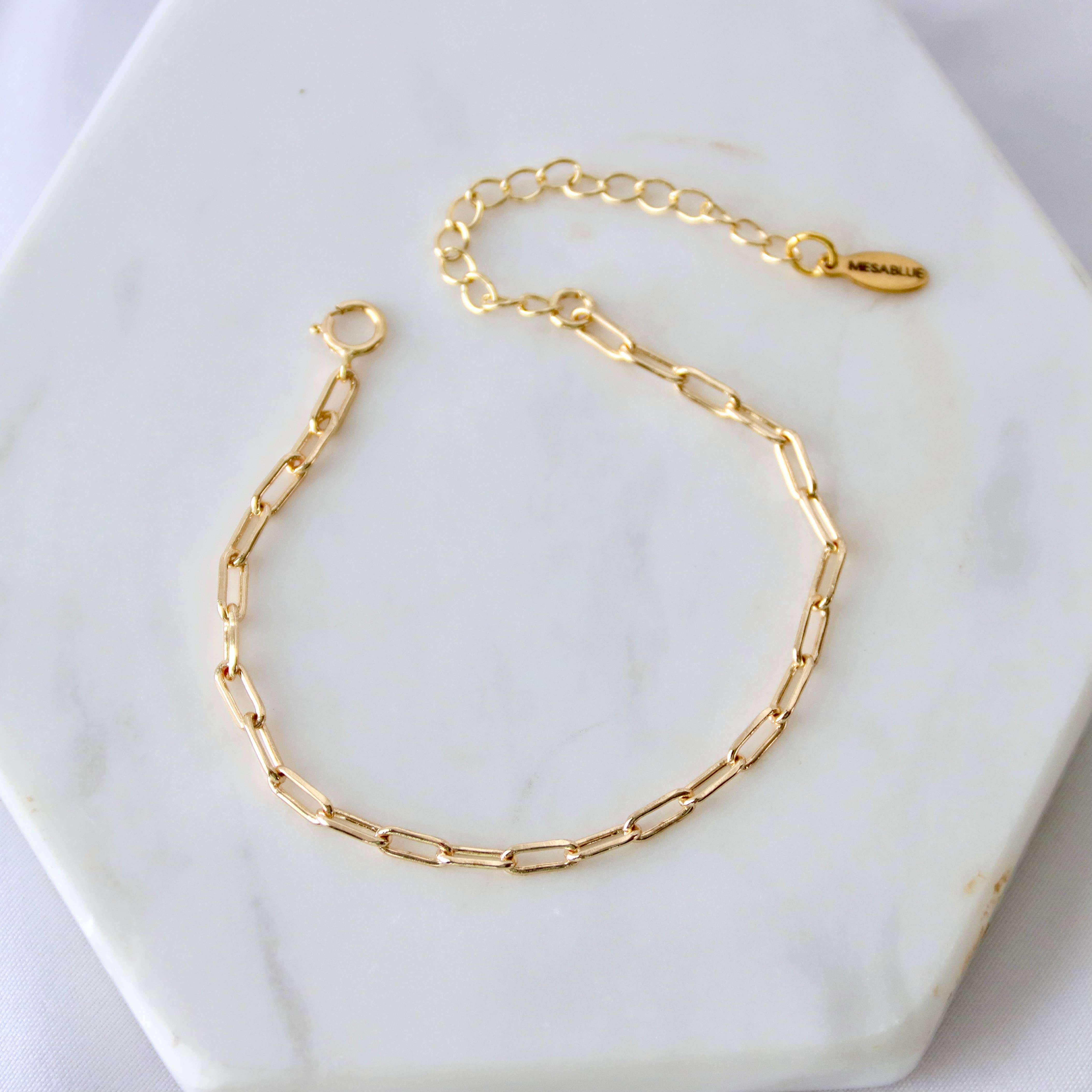 Mesa Blue - Wholesale Link & Chain Bracelet - Mini Paperclip Bracelet - Gold or Silver0