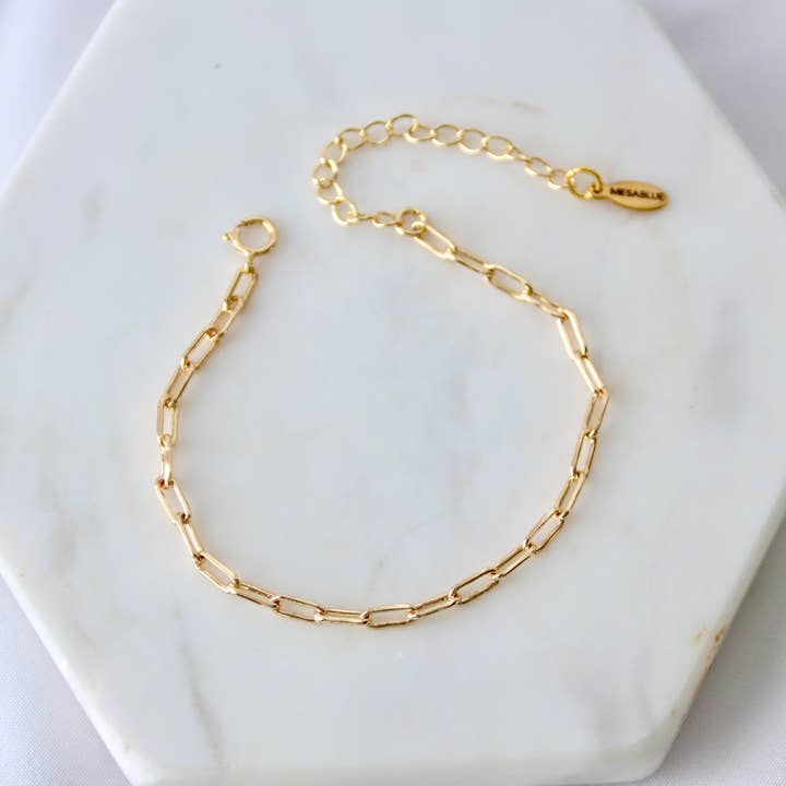 Mesa Blue - Wholesale Link & Chain Bracelet - Mini Paperclip Bracelet - Gold or Silver