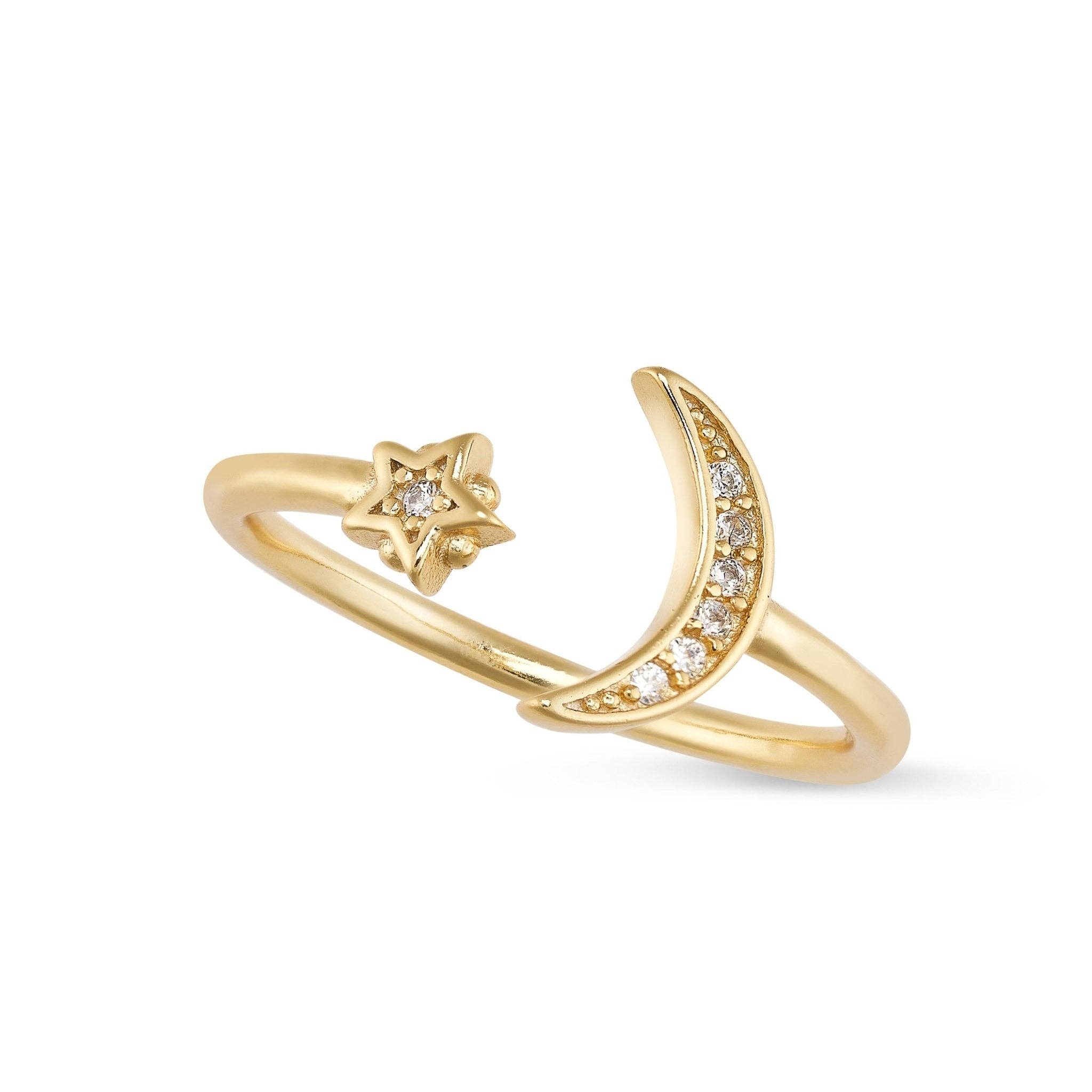 14K Gold Moon and Star Ring for wholesale on Faire