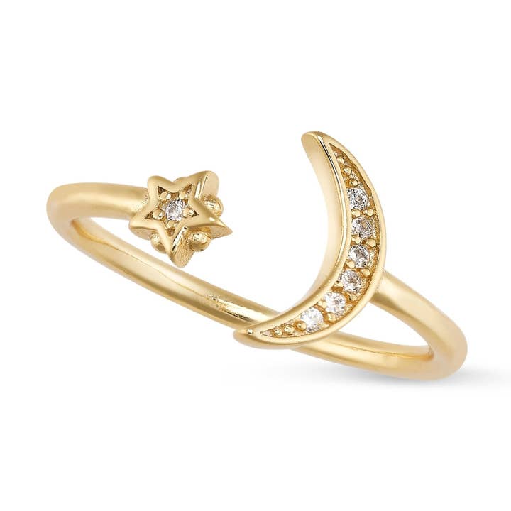 14K Gold Moon and Star Ring for wholesale by Elk & Bloom