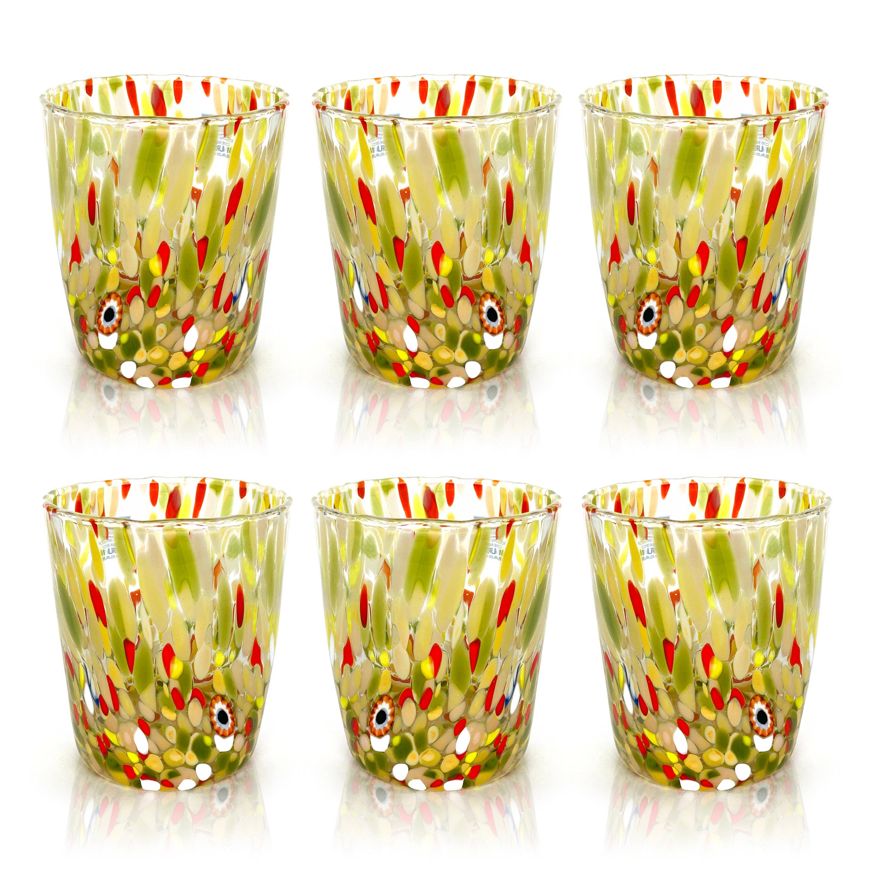 Mazzega Art & Design - Vente Verre/tasse - Verres Gobelets Colombina 350 ml en verre soufflé à la main avec murrine Murano - Les couleurs de Murano6