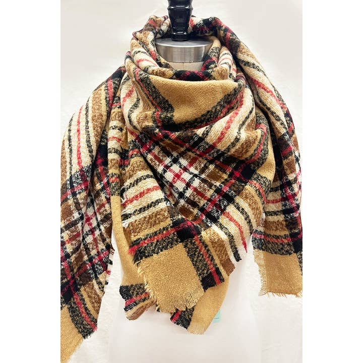 Plaid Fringe Blanket Scarf for wholesale by Love and Repeat
