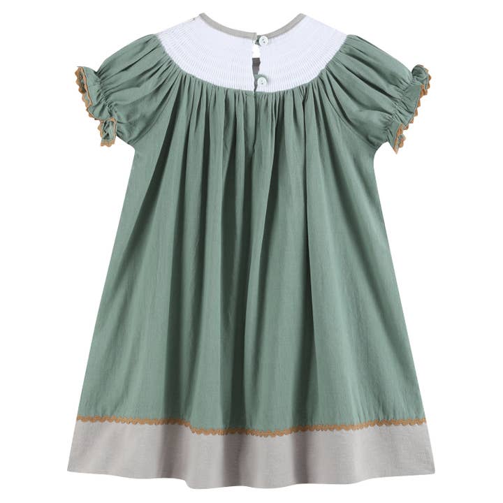 Lil Cactus - Wholesale Dress - Kids - Sage Green Mallard Smocked Bishop Dress