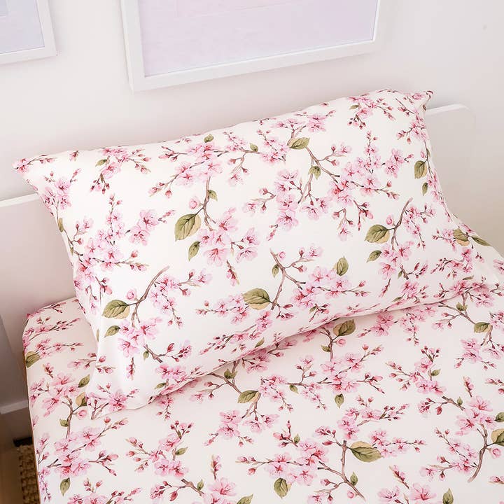 Cherry Blossom Organic Cotton Single Pillowcase for wholesale by Snuggle Hunny