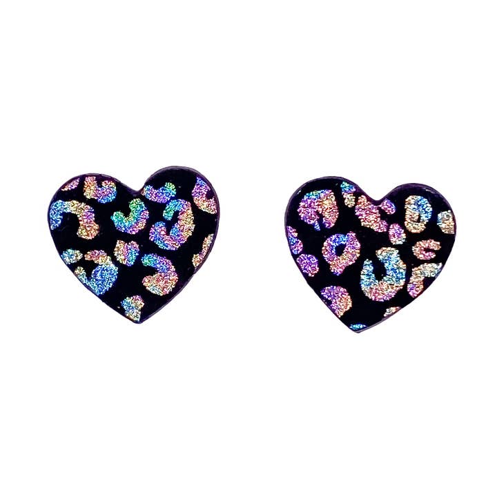 Heart stud earrings in leopard leather for wholesale by Manali