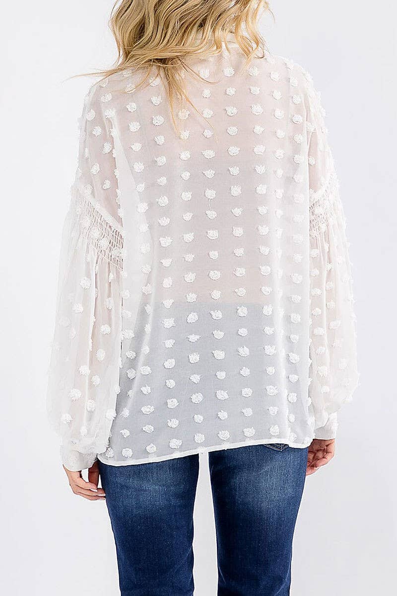 ROUSSEAU - Vente Chemise à col boutonné – femme - CHEMISIER À MANCHES LONGUES AVEC BOUTONS ET DÉTAILS À POIS SUISSES6