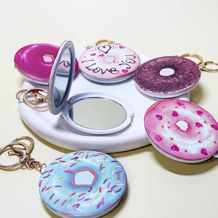 Donut Theme Portable Mirror with Key Ring for wholesale by Funteze