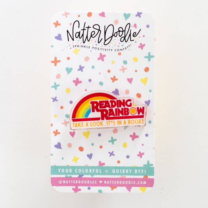 NatterDoodle - Vendita all'ingrosso Spilla da bavero - Spilla in Acrilico Arcobaleno di Lettura – Regalo Retrò per Amanti dei Libri0