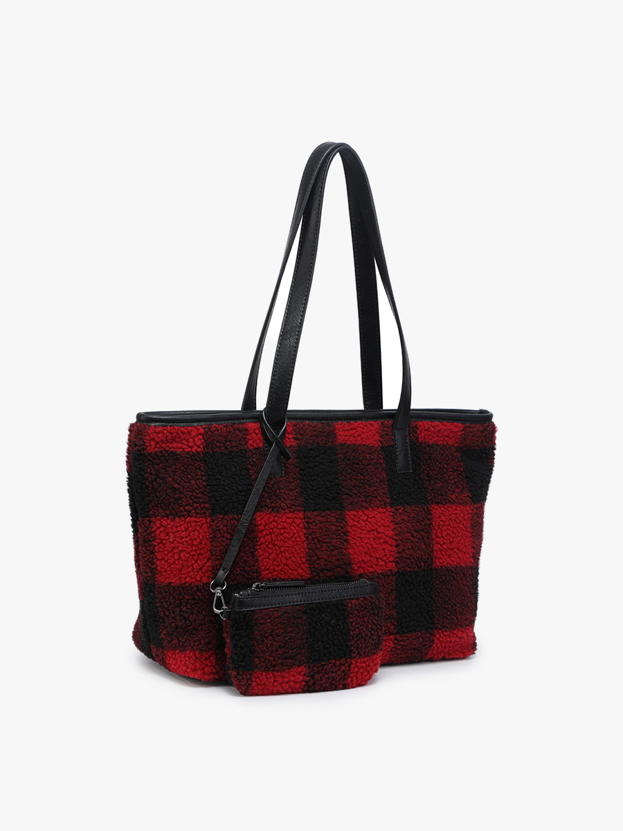 Jen & Co. - Wholesale Tote Bag - Women's - M2179SHP Goldie Sherpa Plaid Tote w/ Pouch2
