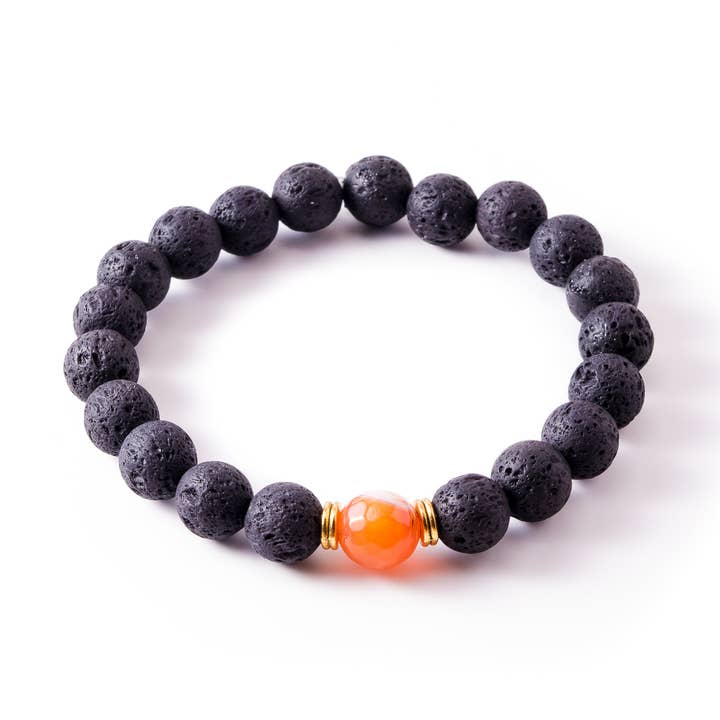 Orange Agate Accent Lava Stone Beaded Bracelet for wholesale by Arm Candy