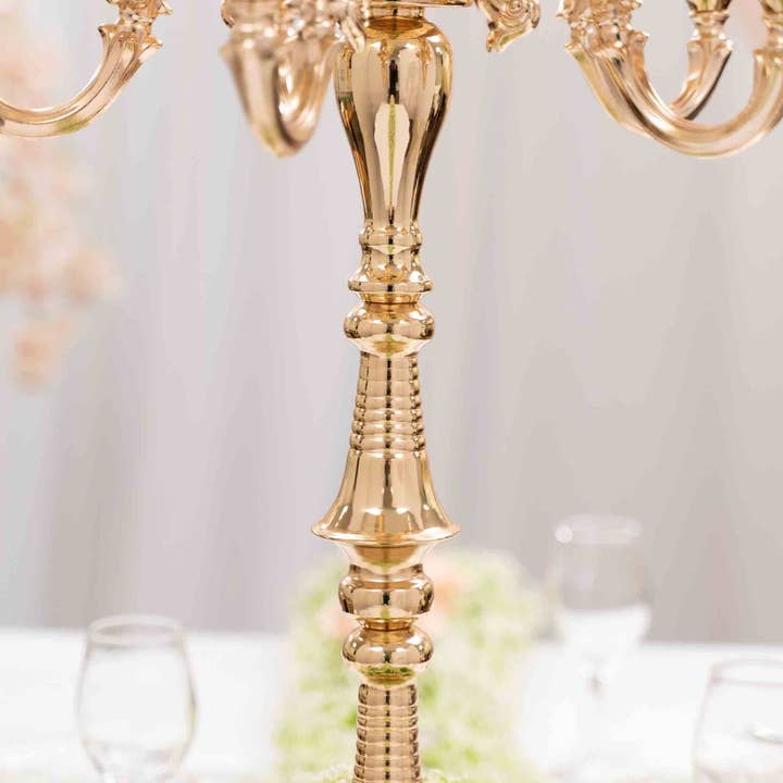 Metal 5 Arm Candelabra with Flower Bowl 33.25" - Gold for wholesale on Faire