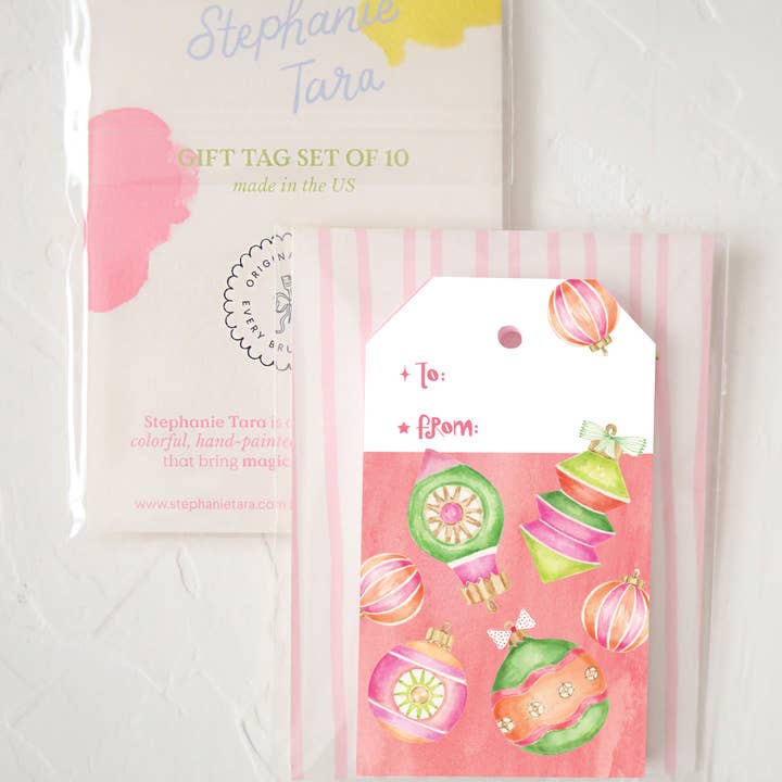 Stephanie Tara Stationery - Vente Étiquette cadeau - ensemble d'étiquettes cadeaux d'ornements vintage, ruban, emballage de vacances