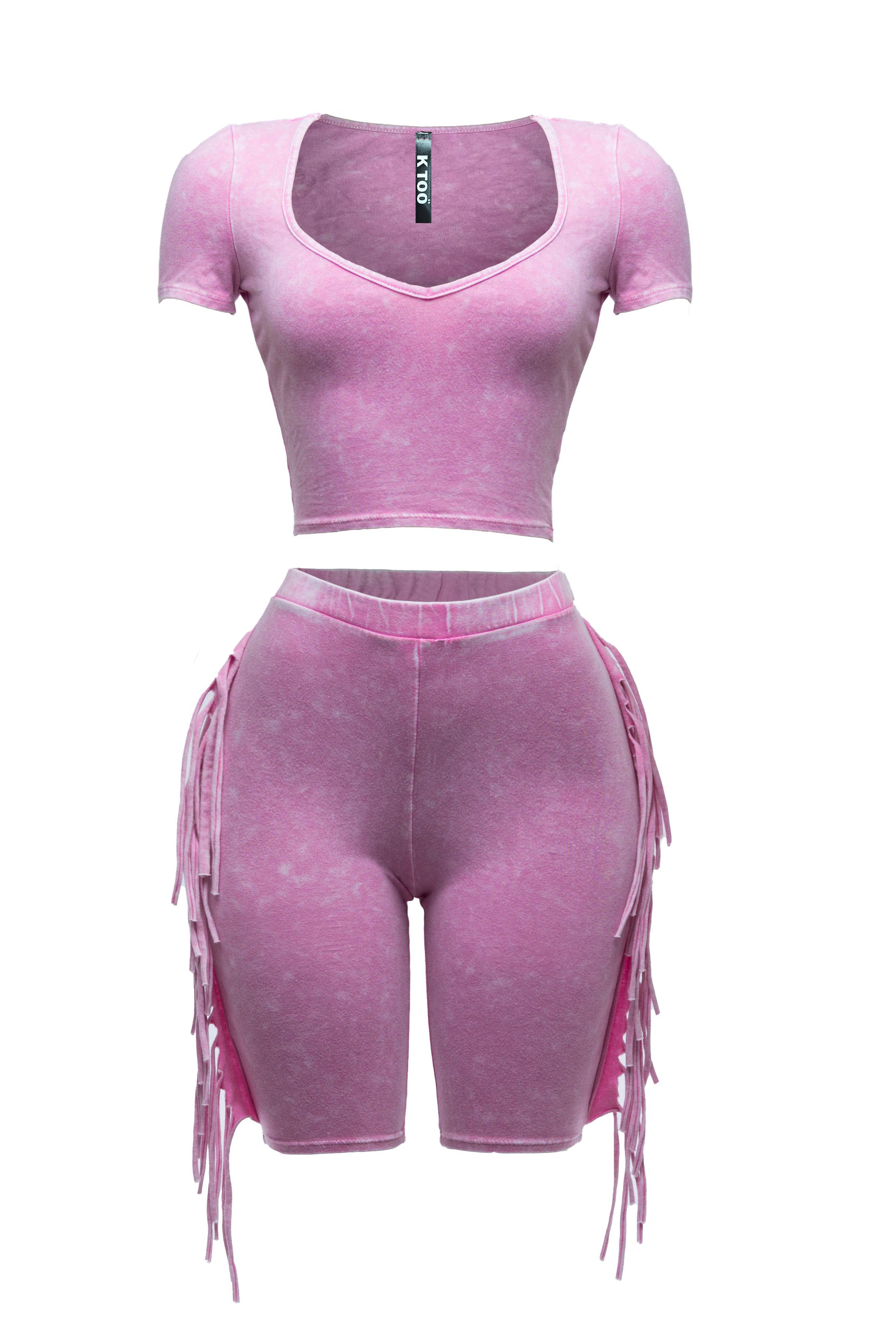 K Too - Wholesale Top & Pant Set (NOT Loungewear) - Women's - Mineral washed fringe biker set0