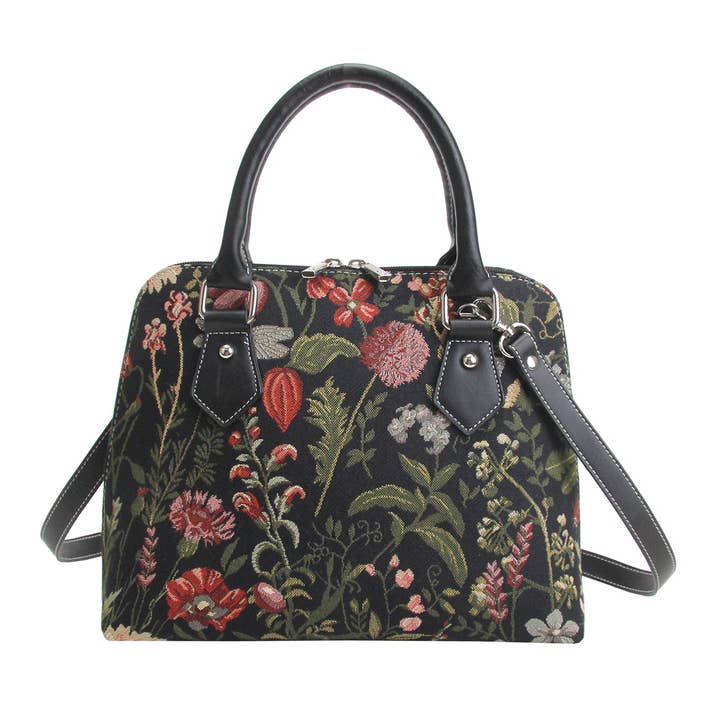 CONV-MGDBK | Sac à main noir avec poignée supérieure convertible Morning Garden pour la vente par SignareArt