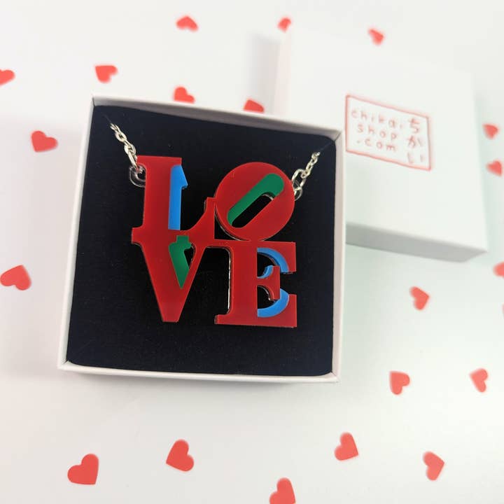 Love necklace acrylic / love art pendant/ love silver plated for wholesale by Chikai Shop