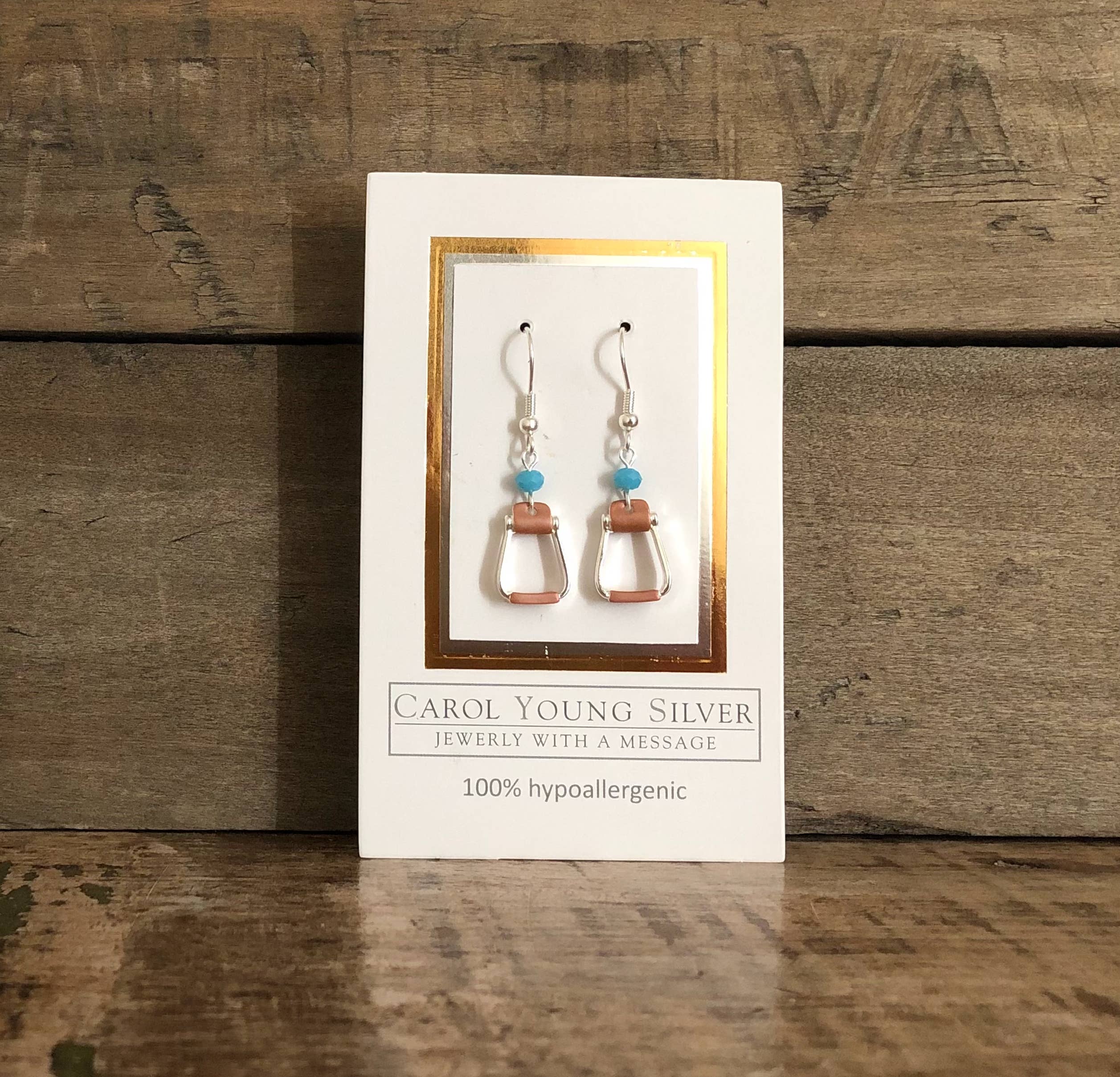 Carol Young Silver - Wholesale Dangle Earrings - Saddle Stirrup Earrings on WIRE with AQUA Bead Jewelry