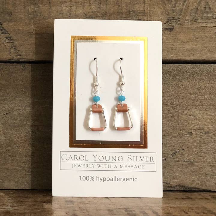 Carol Young Silver - Wholesale Dangle Earrings - Saddle Stirrup Earrings on WIRE with AQUA Bead Jewelry0
