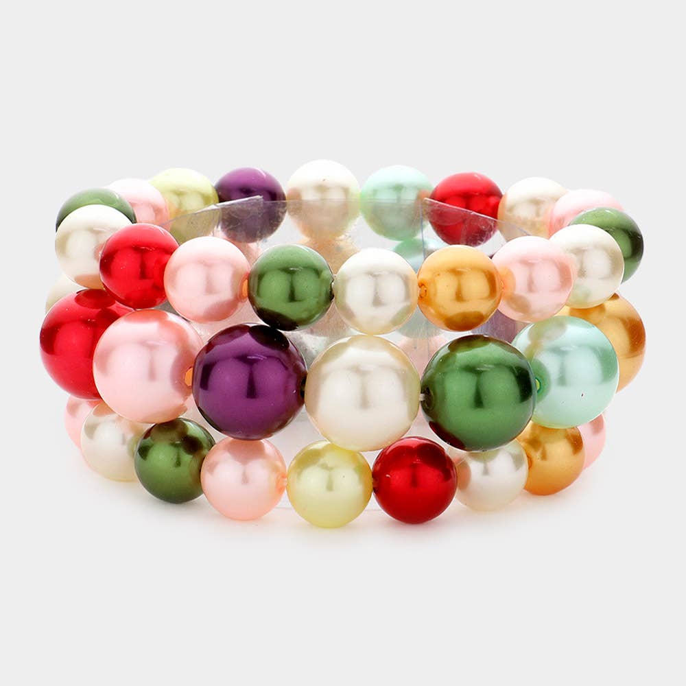 Sensibling Corp. – wholesale Beaded bracelet – 3PCS - Pearl Beaded Stretch Multi Layered Bracelets6