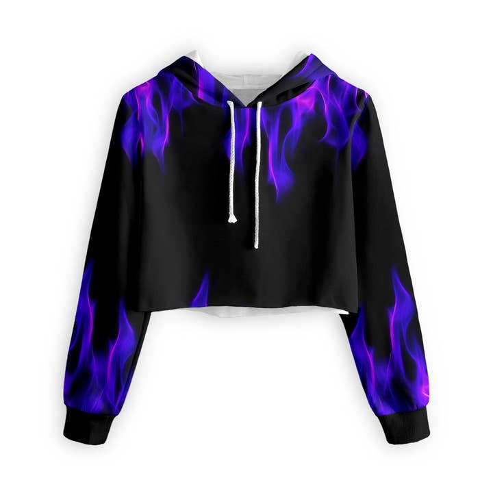 Purple Flame Cropped Hoodie for wholesale by FreshHoods