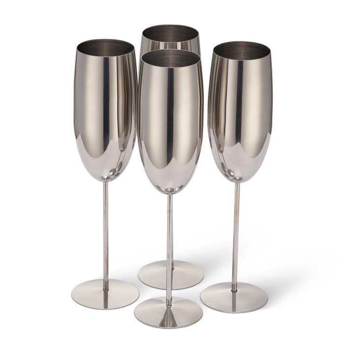 Oak & Steel - Wholesale Champagne Flute - 4 Silver Champagne Flutes