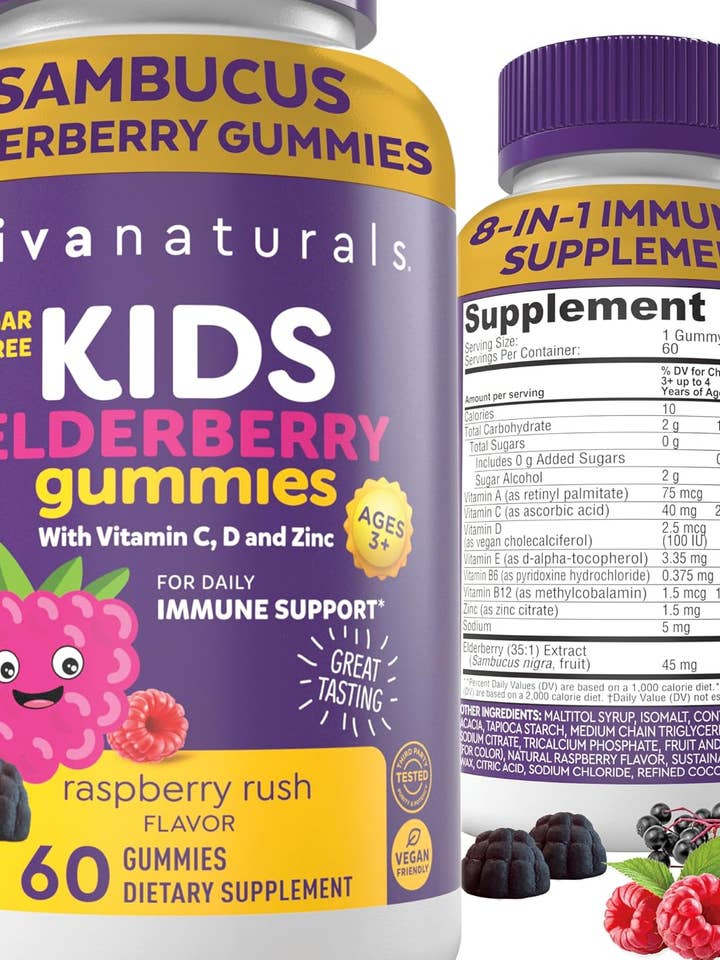 Viva Naturals Kids Elderberry Gummies – 8-in-1 - 60 Count for wholesale by Viva Naturals