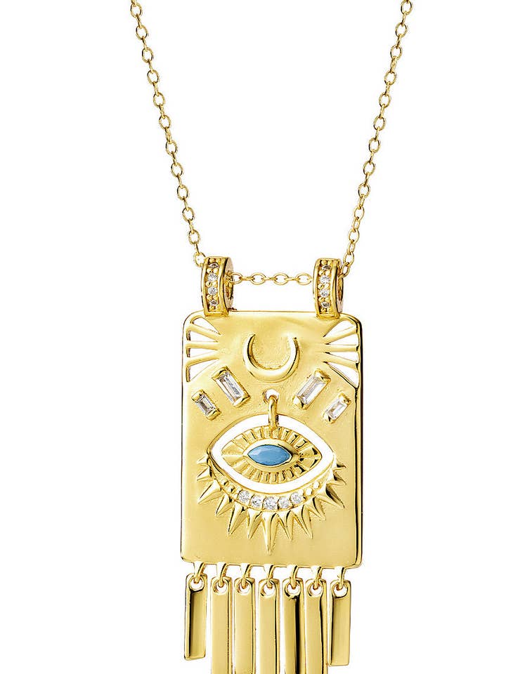 Turkos CZ Diamond Eye Dingla Drop hängande halsband för wholesale av Nayla Jewelry
