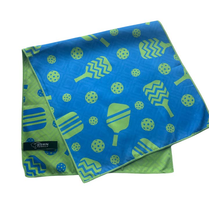 Born to Rally - Vendita all'ingrosso Asciugamano da sport - Asciugamano sportivo in microfibra Pickleball - Blu/Verde