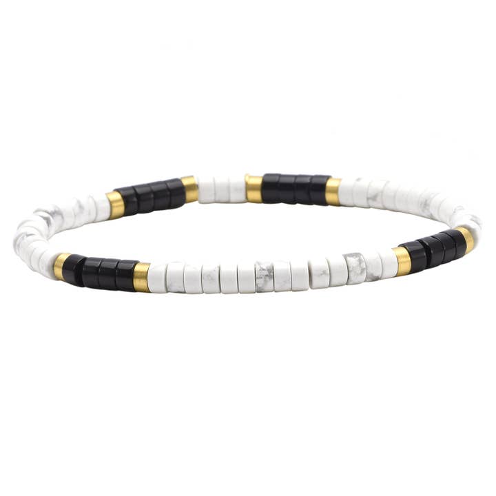 Pulseira de contas heishi 4mm ágata preta turquesa branca por atacado de SIXTY STONES