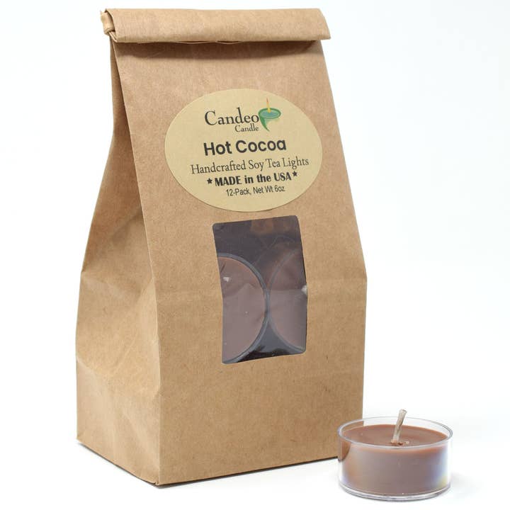 Hot Cocoa, Soy Tea Light 12-Pack for wholesale by Candeo Candle