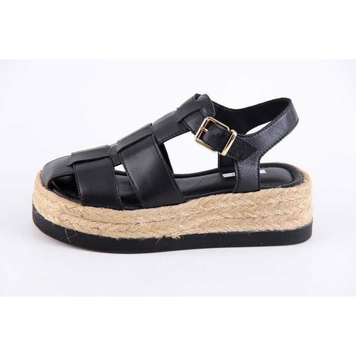 097 J07 R 01 Sandálias de Couro Preto por atacado de SecretZone