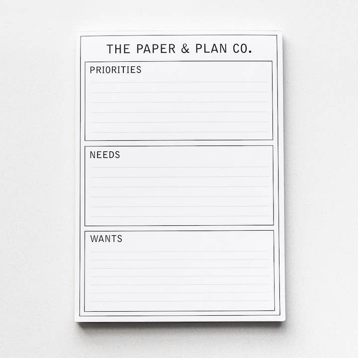 The Paper and Plan Co. - Wholesale Planner - Priorities, Needs & Wants Pad0