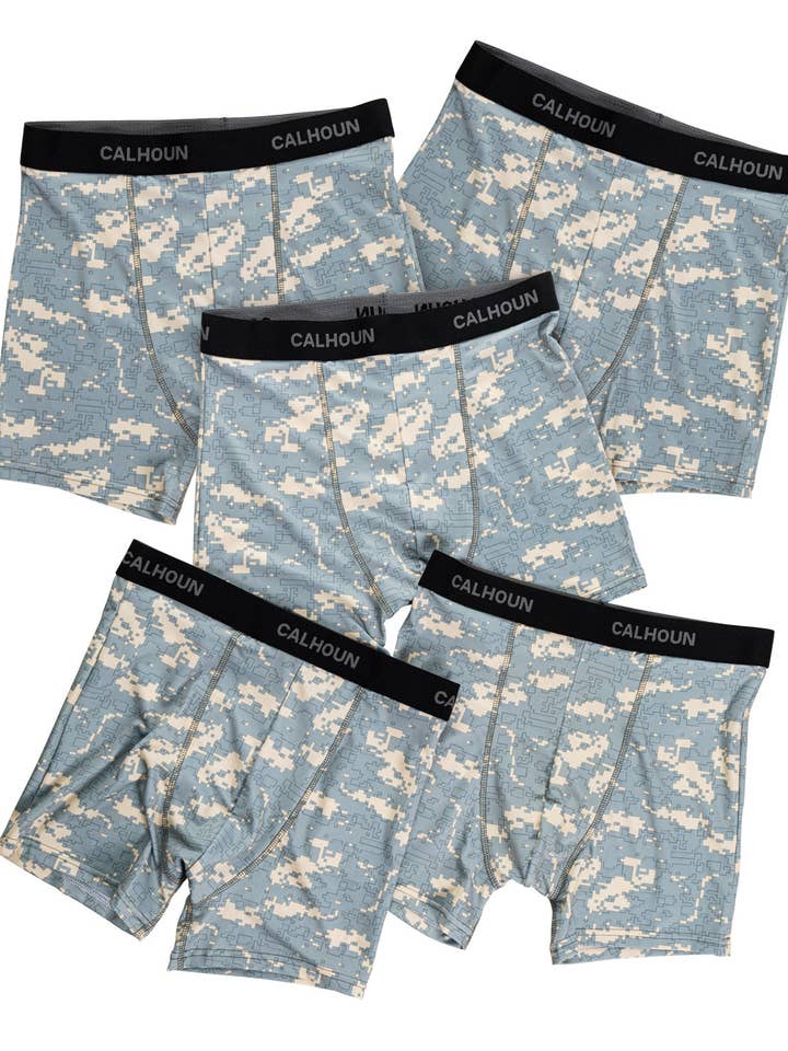 Men's Calhoun Performance Boxer Briefs - 5 Pack Camo for wholesale by Calhoun Sportswear
