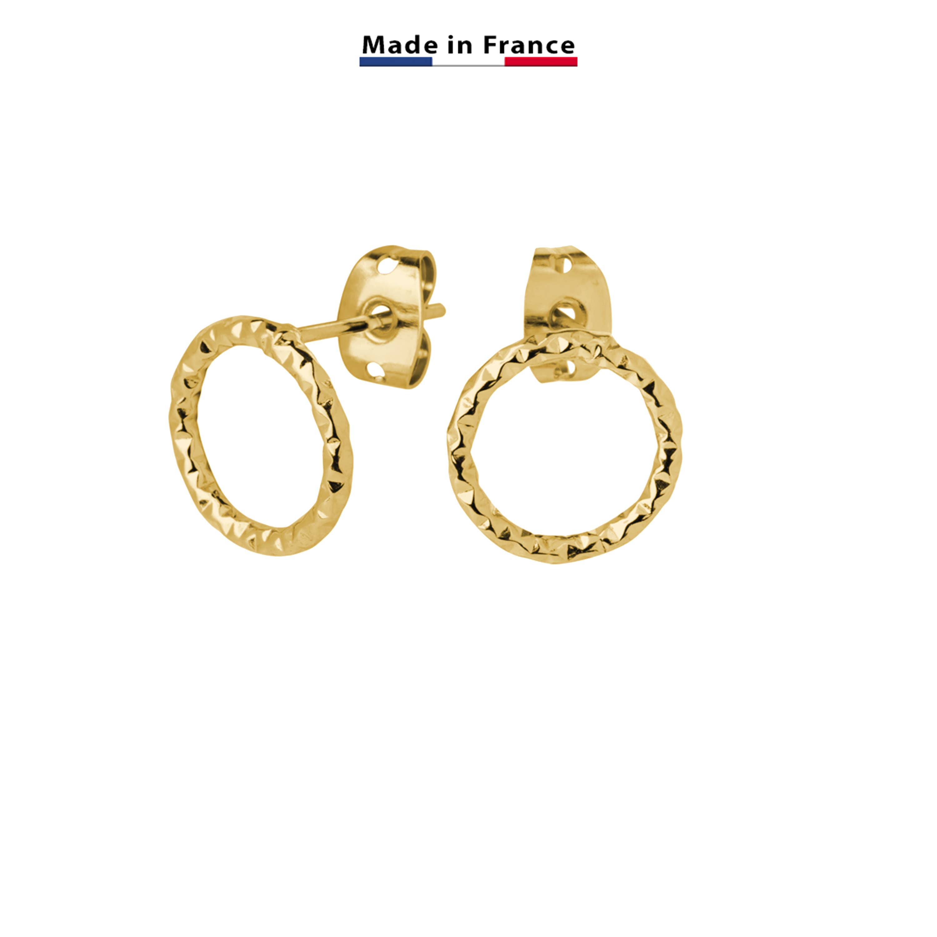 Bijoux Fabrication Française - Wholesale Dangle Earrings - Hammered Round Chip Earrings - 18K Gold