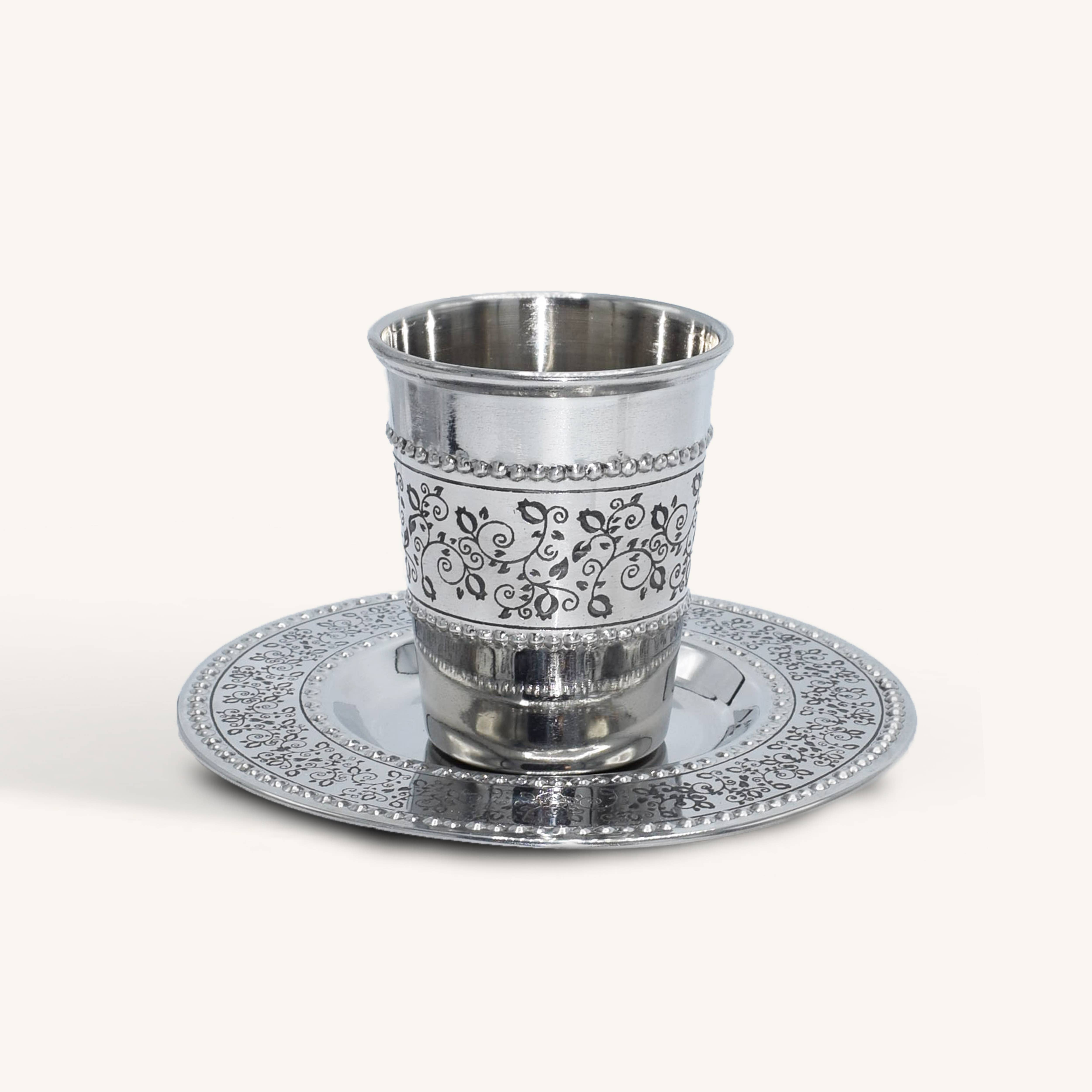 Ner Mitzvah - Wholesale Drinking Glass/Cup - Stainless Steel Kiddush Cup & Tray - #5