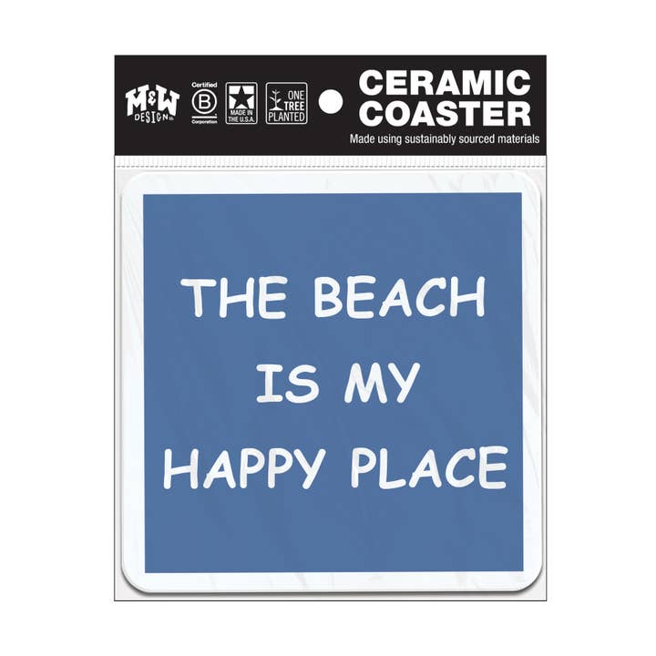 La plage est mon endroit heureux - Dessous de verre en céramique pour la vente par WitWords by M&W Design Co.