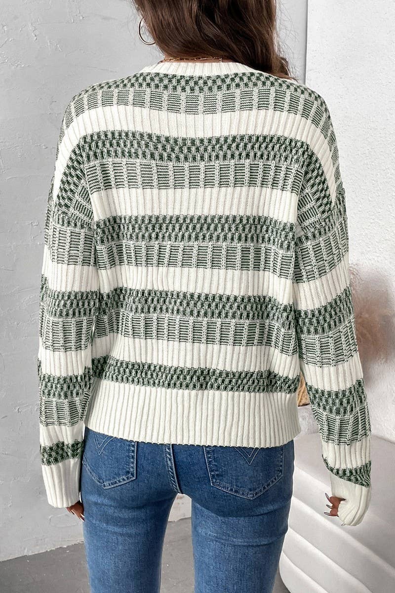 ARMYGREEN CWOSWL07895_STRIPED LONGSLEEVED PULLOVER KNITTED SWEATER TOP for wholesale on Faire7