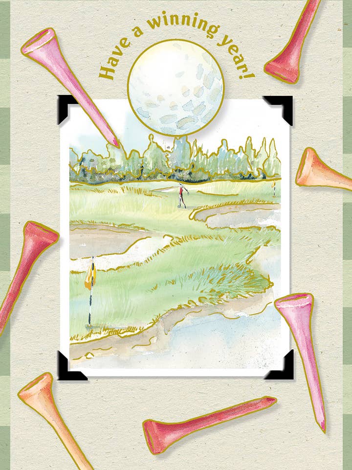 Carte d'anniversaire sur le thème du parcours de golf (Carol Wilson) CRG1067 pour la vente par Carol Wilson Fine Arts Inc./For Arts Sake