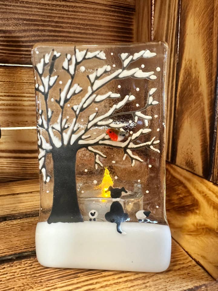 Winter Sheep dog & flock T Light Holder for wholesale by Ally Glass Studio