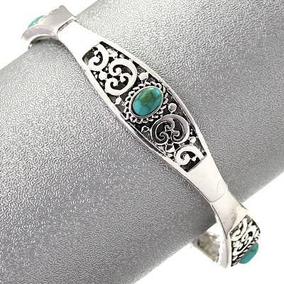 Bracelet extensible en pierre turquoise découpée en filigrane FR4351 pour la vente par 0011 PREMIERE