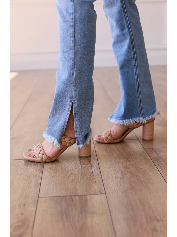 Denim Medium Wash Side Split Hem Jeans for wholesale on Faire