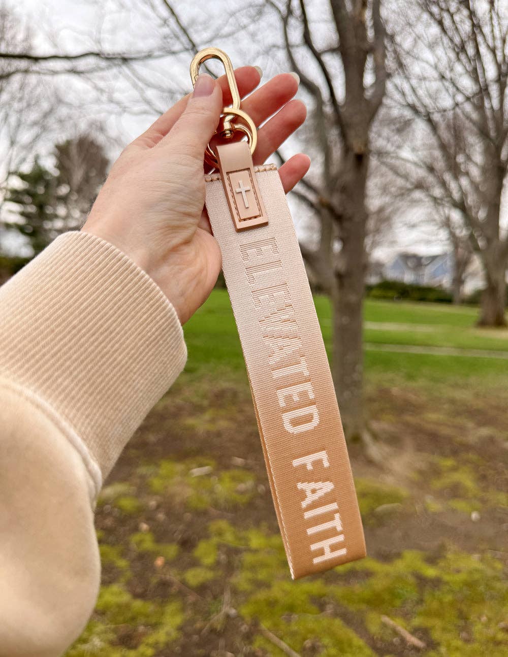 Elevated Faith - Wholesale Keychain - Unisex - Beige Oversized Logo Keychain3