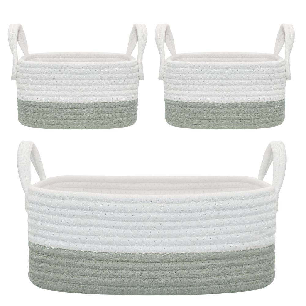Living Textiles - Wholesale Basket - 3pc Storage Set - Sage/White0