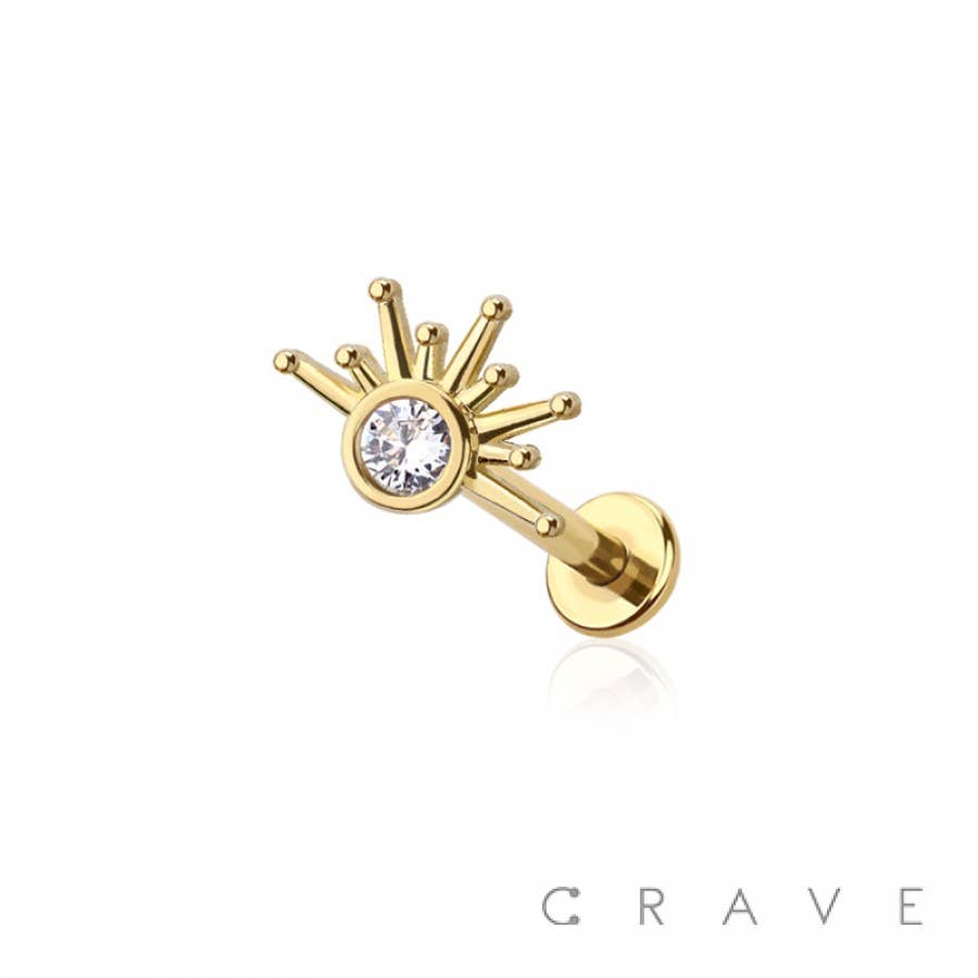 CRAVE - Vendita all'ingrosso Orecchini singoli - Labret a mezza stella con gemma filettato internamente in acciaio chirurgico 316L0