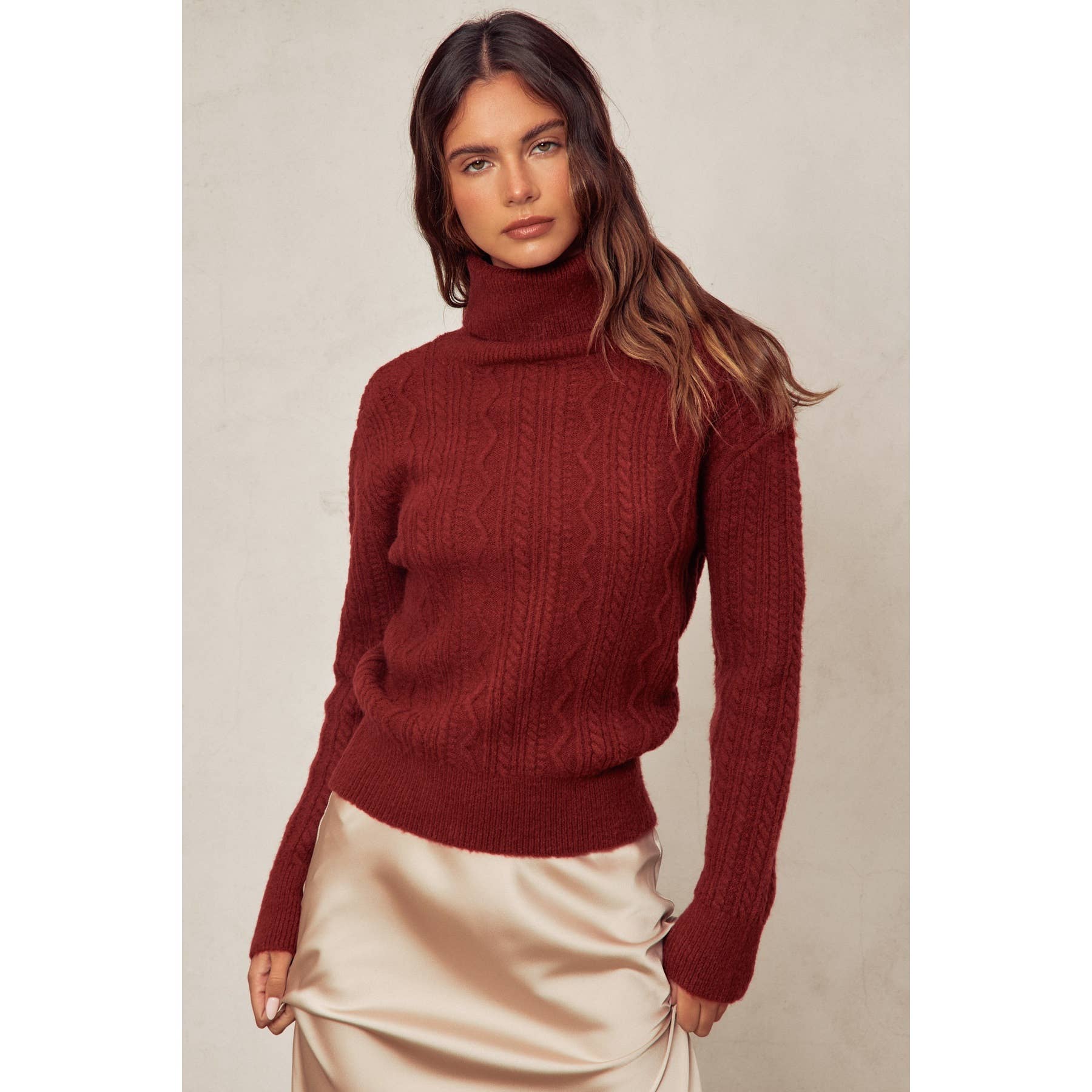 Dress Forum - Wholesale Knit Sweater - Women's - Fluffy Cable Detail Turtle Neck Sweater10
