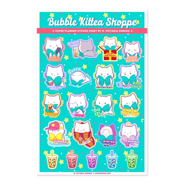Planner Sticker Sheet Bubble Kittea for wholesale by SHOURIMAJO